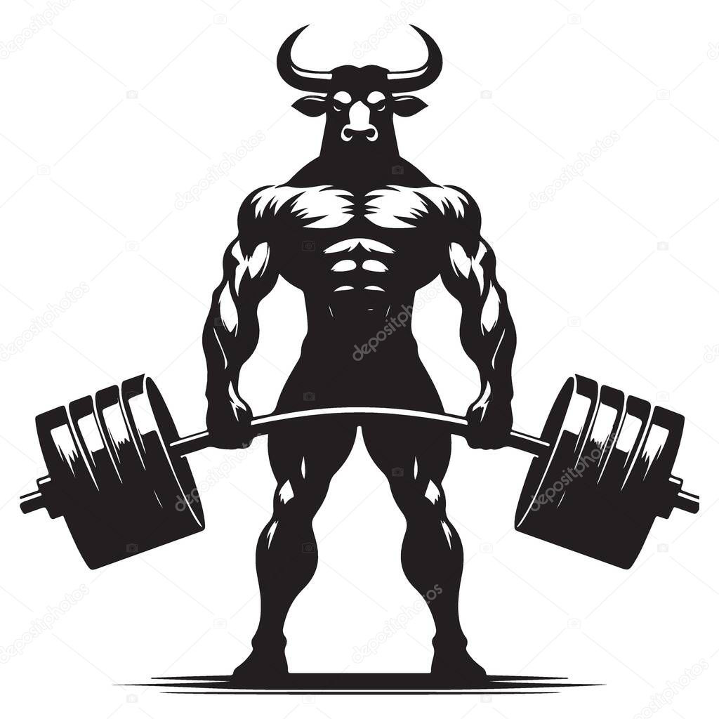 Strong Bull Silhouette Lifting Weights Gym Fitness Illustration