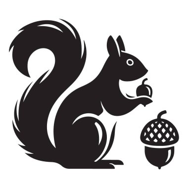 Şirin sincap elinde meşe palamudu tutarken Woodland Yaratık silueti