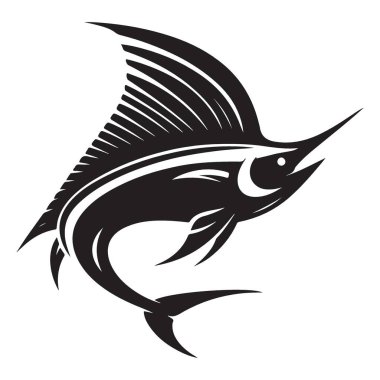 Zarif Yelkenli Balığı Silüeti Vektör Sanatı Deniz Yaşamı Yırtıcı Deniz İllüstrasyonu