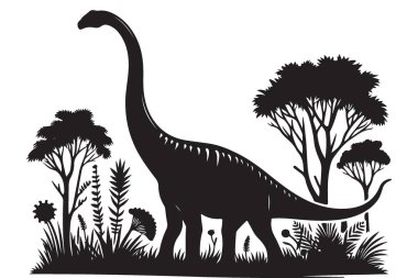 Otçul Dinozor Silueti Görüntü Orman Arkaplanlı