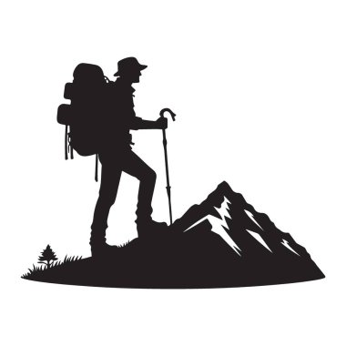 Bir sırt çantasının silueti Dağ Resimlerine tırmanıyor