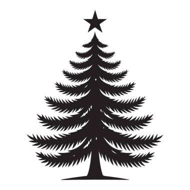 Klasik Noel Ağacı Silüeti Yıldız Vektörü Tatil Çizimi