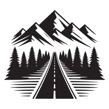 Dağ Yolu Vektör Resimlendirme Silueti Manzarası Macera Yolculuğu