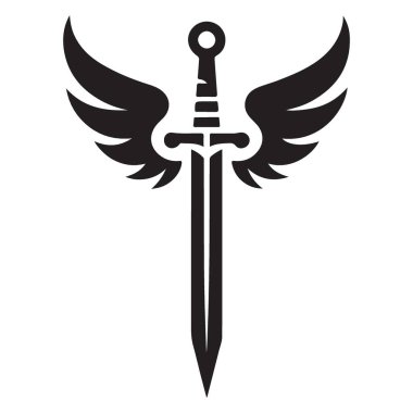 Kanatlı Kılıç Silueti Vektör İllüstrasyon Güç ve Özgürlük Sembolü