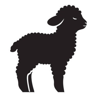 Siluet Şirin Kuzu Siyah ve Beyaz Vektör Görüntü Hayvan Tasarımı