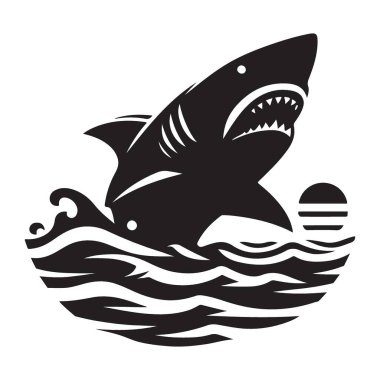 Okyanus Dalgalarından Yükselen Köpekbalığı Silueti Yırtıcı Deniz Yaşamı Sanatı