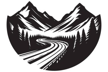 Seyahat Tutkuları İçin Sarmal Dağ Yolu Silüet Vektör ResmiComment