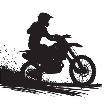 Toprak yolda motosiklet sürücüsü silueti çizimi tasarım için mükemmel
