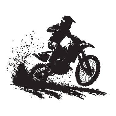 Kirli motosiklet silueti motokros sporları ekstrem sürüş çizim vektörü