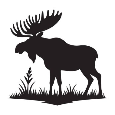 Grassy Alan Vektöründe Duran Bir Geyiğin Görkemli Silueti