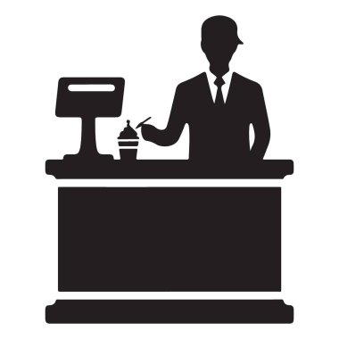 Kasiyer, Tezgâh Silüeti İle İlgili Resimde Duruyor