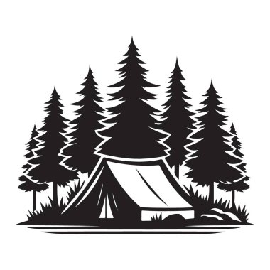 Orman Macerası Kamp Çadırı Vahşi doğa Vektör Çizim Tasarımı