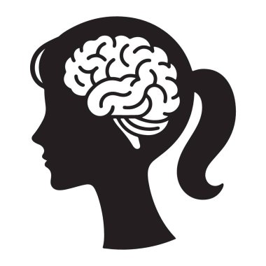 Akıl Sağlığı Bilinci İçin Kadın Beyin Silueti Vektör İllüstrasyonu
