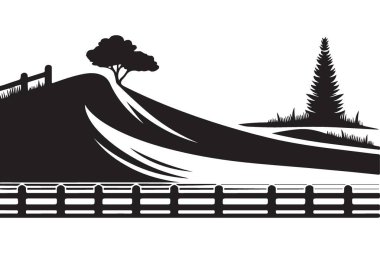 Sahne Tasarımları İçin Ağaç ve Çit Resimleriyle Yuvarlanan Tepeler Manzarası