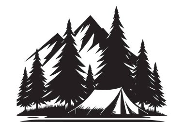 Dağ Kampı Vektör Resimleri Ormandaki Tepeli Çadır