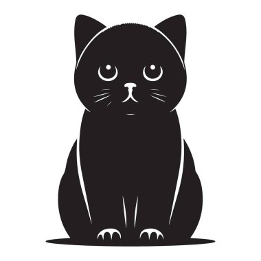 Sevimli Kara Kedi Çizimi Şirin Kedi Silueti Vektör Sanatı
