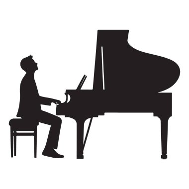 Piyanist Silueti Sahne Müzikal Enstrümanında Sahne Algılıyor