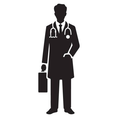 Profesyonel Doktor Siluet Holding Evrak Çantası Sağlık Hizmeti Çizimi