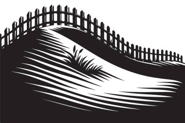 Çit ve Çimen Vektörlü Bir Hillside Peyzajı