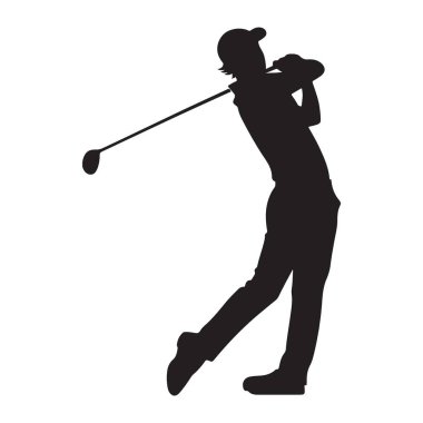 Golfçü Silueti Tam Vuruş Eylem Vektör İllüstrasyon Sanatında