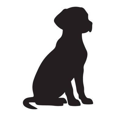 Şirin bir köpek yavrusunun silueti dikkatle oturuyor ve başka tarafa bakıyor.