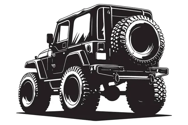 Engebeli Siyah Jeep Off Road Adventures Vektör Illustration için hazır