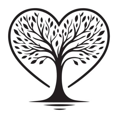 Kalp Şekli Ağaç Silüeti Vektör Grafiksel Sevgi Büyümesini Sembolize Ediyor