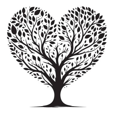 Güzel Kalp şekilli ağaç silueti Aşk ve Doğa Tasarımları için
