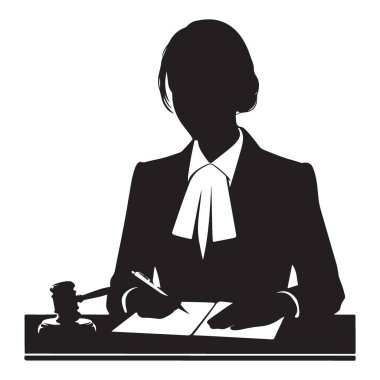 Tokmaklı kadın yargıç silueti adaletin bir göstergesi.