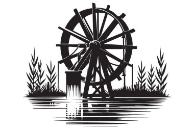 Ekolojik ve sürdürülebilir enerji için klasik su çarkı çizimi