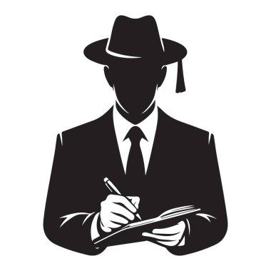 Gizemli Yazar Dedektif Silueti Yaratıcı İllüstrasyon Notları Alıyor