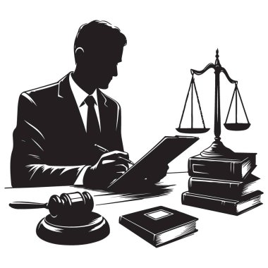 Avukat Silueti İllüstrasyonu Ofiste Hukuki Çevrede Çalışıyor