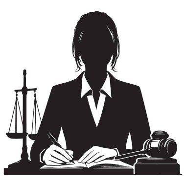 Adliyede çalışan Bayan Avukat Silueti Çizimi