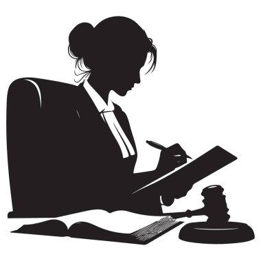 Bayan Avukat Siluet ofisinde hukuk davasında çalışıyor.