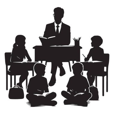 Gayri resmî Öğrenme Çizimi Silüeti Öğretmeni Okumada Çocukları Etkinleştiriyor