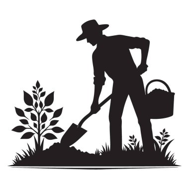 Bahçıvan Silueti Kürekle Kazma ve Kova Taşıma