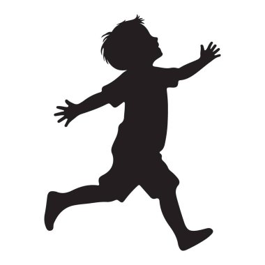 Siluet Çocuk Neşeli Enerji Vektörü İllüstrasyon Tasarımı ile Çalışıyor