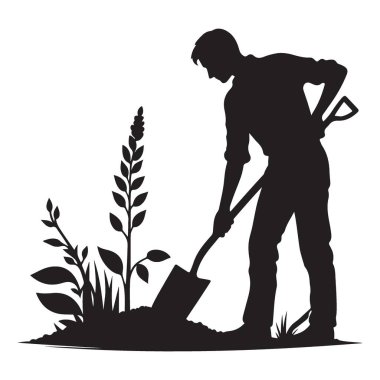 Bahçede Kazan Adam 'ın Silueti Kürek İllüstrasyonu