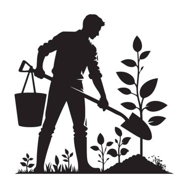 Kürek Siluet Vektör İllüstrasyonlu Ağaç Kabuğu Bahçesi