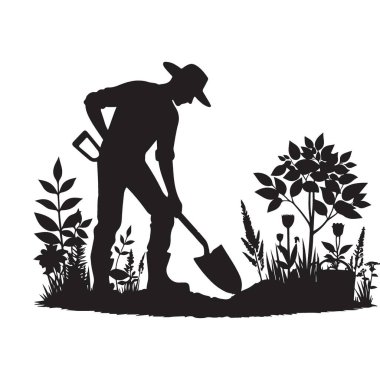 Siluet Bahçıvan Ağacın Altında Toprak Ekiyor