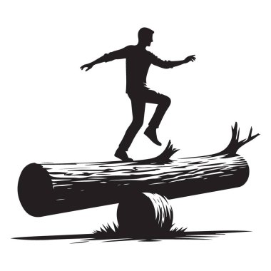 Düşmüş bir ağaç gövdesinde dengede duran bir adamın silüeti.