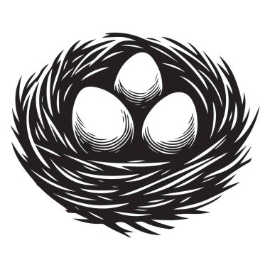 Üç Yumurta Grafik Tasarımlı Kuş Yuvası Çizimi