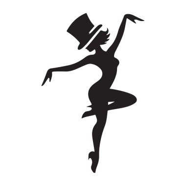 Siluet Dansçısı ve Top Hat İllüstrasyon Vektör Sanatı