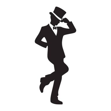 Dapper Man Siluet Dans Gösterimi Silindir Şapka Vektörü