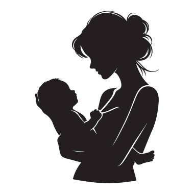 Silüet Anne ve Bebek Resimlerine Dokunma Grafik Vektör Sanatı