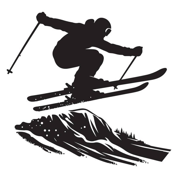 Силуэт на вершине горы для зимних видов спорта
