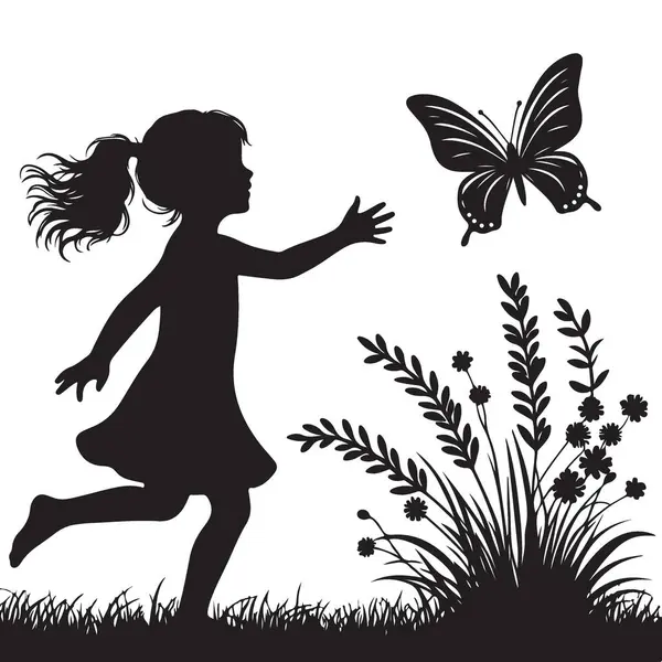 Kelebek Resimlerini Takip Eden Bir Çocuğun Silueti Grafik Tasarımı