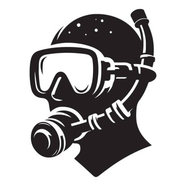 Dalgıç maskeli dalış ekipmanları sporunun siluet çizimi