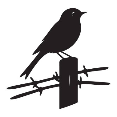 Fence Post Çizim Vektörü Grafiğinde Kuş Silueti
