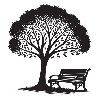 Dinlenmek için Ağaç ve Benç Resimlerinin Huzurlu Silueti
